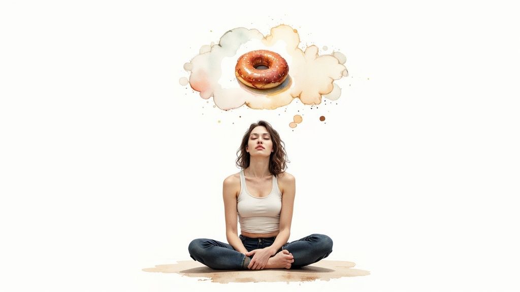 A person sitting calmly with their eyes closed, practicing mindfulness in a serene setting.